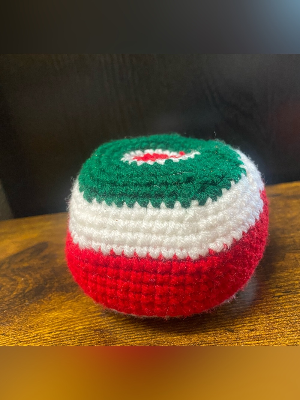 Handmade Crocheted Green White Red Juggling Ball - - Picture 2 of 4